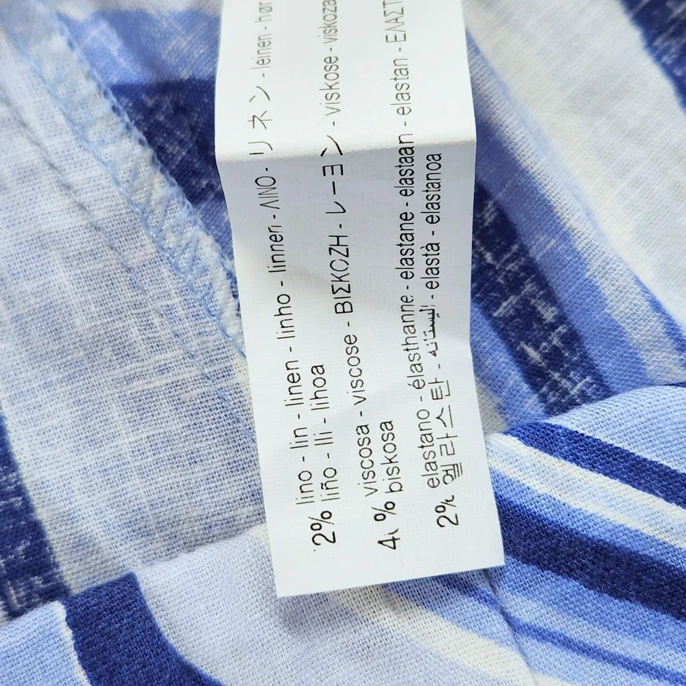 ZARA Womens Linen Blend Pants Sz S Split Hem Blue White Swirl Print Retro Wide